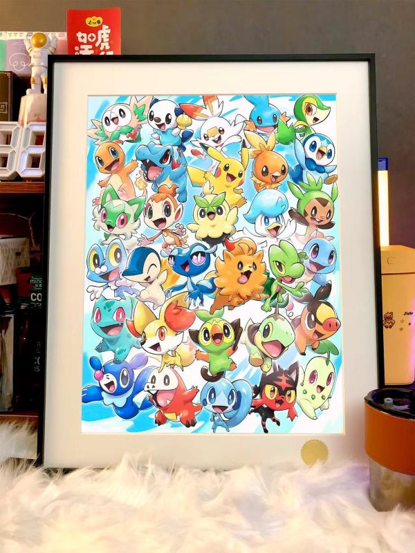 【海外代購】星空《十代禦三家》寶可夢30週年風波小智葉眉鳥博姆耿妙澪兒Pikachu二次元裝飾畫 