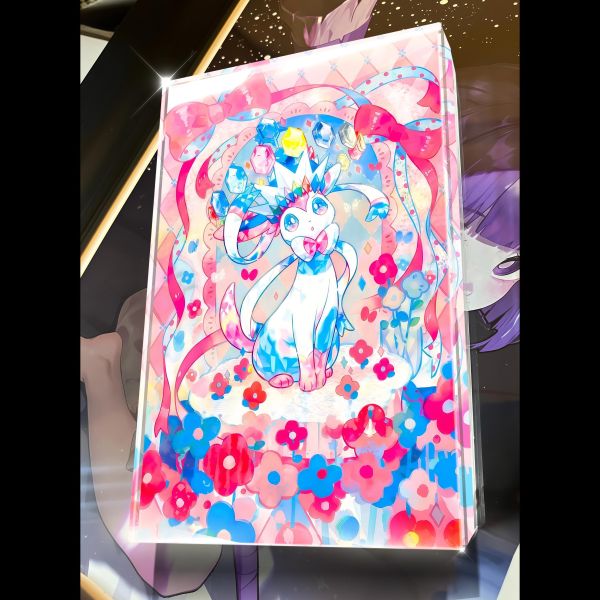 【海外代購】阿喵畫社 七彩水晶 仙子伊布臻彩款 展館級8k收藏超清精裱畫 透明卡磚 午睡毛毯 牆面掛毯 床頭地墊  冰箱貼 