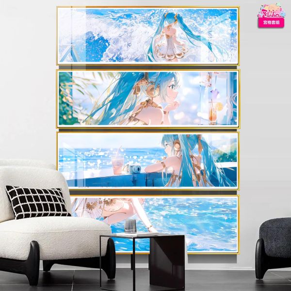 【海外代購】阿喵畫社 風之海 閒暇餘光初音未來-四幅套組 新品12K超清異形套組裝飾畫 滑鼠墊 