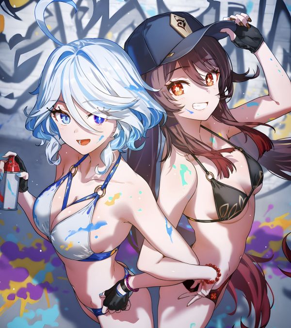 【海外代購】H2 《胡桃芙寧娜》原神胡堂主HuTao水之魔神Furina裝飾畫 