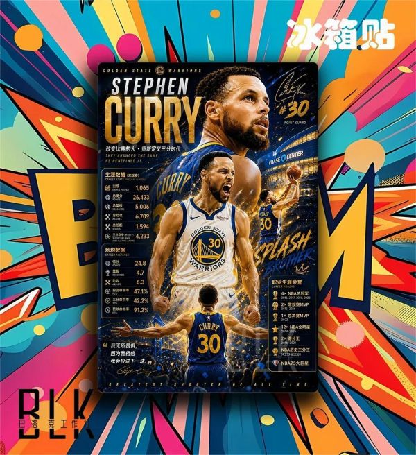 【海外代購】巴洛克 《數據庫裏》萌神小學生金州勇士NBA裝飾畫冰箱貼 
