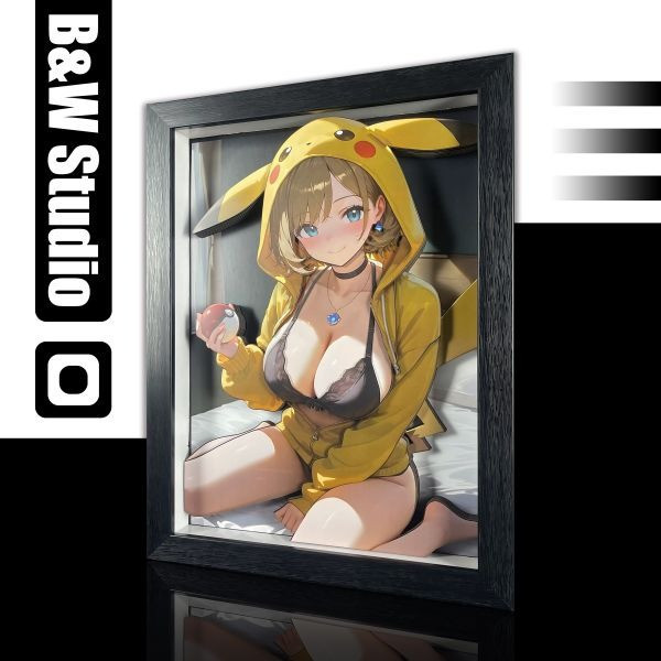 【海外代購】黑白畫映 B&W Pikachu Girls 系列第九彈 莎莉娜 立體裝飾畫 