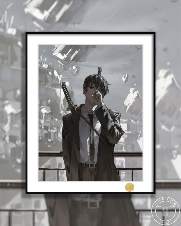 【海外代購】H2 《早川秋》電鋸人鏈鋸人槍之惡魔瑪奇瑪電次動漫裝飾畫 