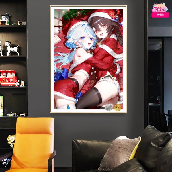【海外代購】阿喵畫社 聖誕節 芙寧娜與胡桃 8k超大高清裝飾畫 床頭墊 