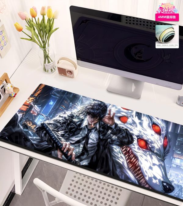 【海外代購】阿喵畫社 鏈鋸人墨染 早川秋五幅套組 新品異形套組裝飾畫 發光滑鼠墊 床頭地墊 