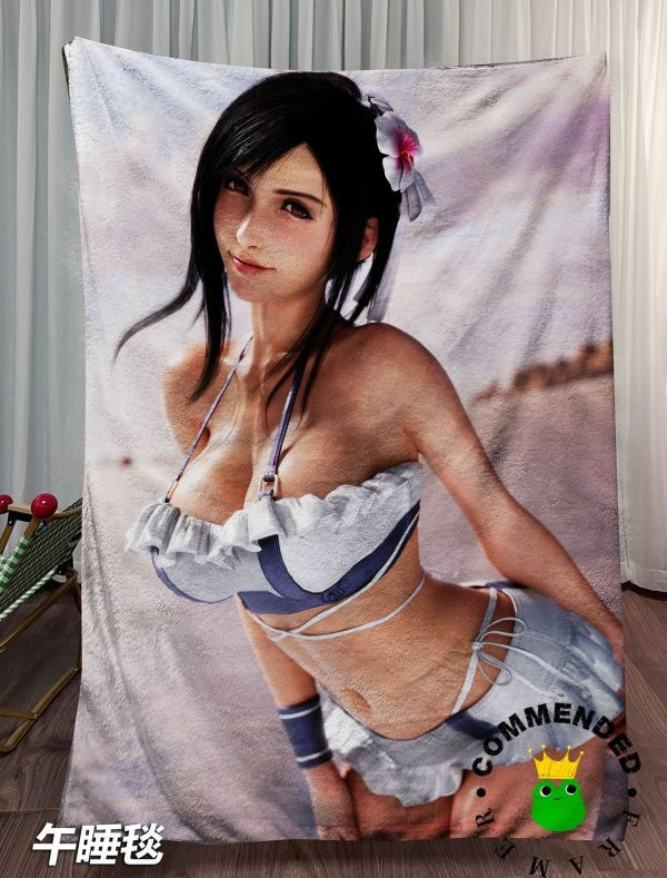 【海外代購】皇呱 《清純泳裝蒂法》最終幻想夏日海邊裝飾畫 午睡毯 地毯 