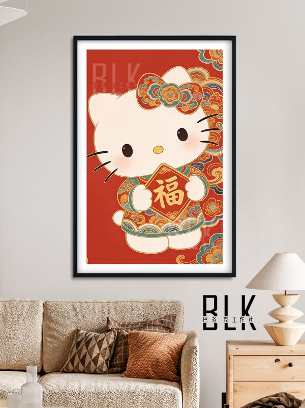 【海外代購】巴洛克《送福kitty》哈嘍hello凱蒂貓新年馬年裝飾畫冰箱貼 