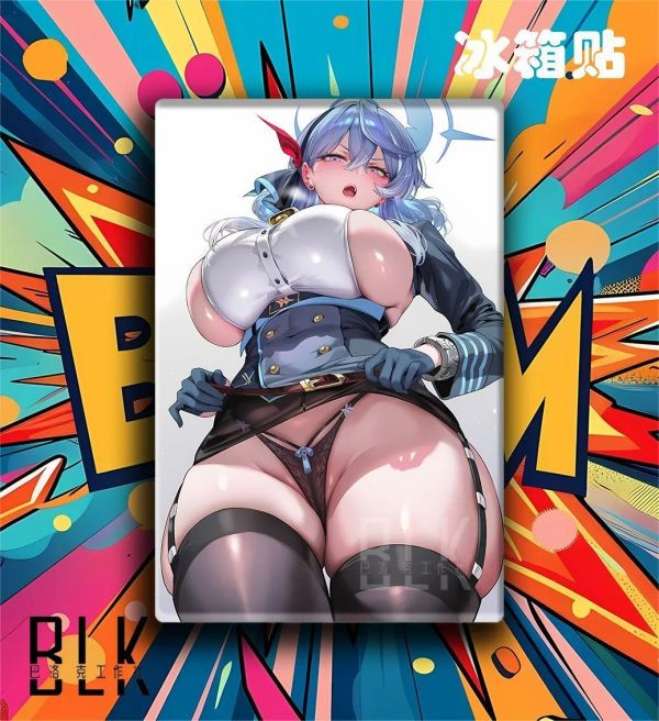 【海外代購】巴洛克 《掀裙天雨亞子》蔚藍檔案裝飾畫冰箱貼 