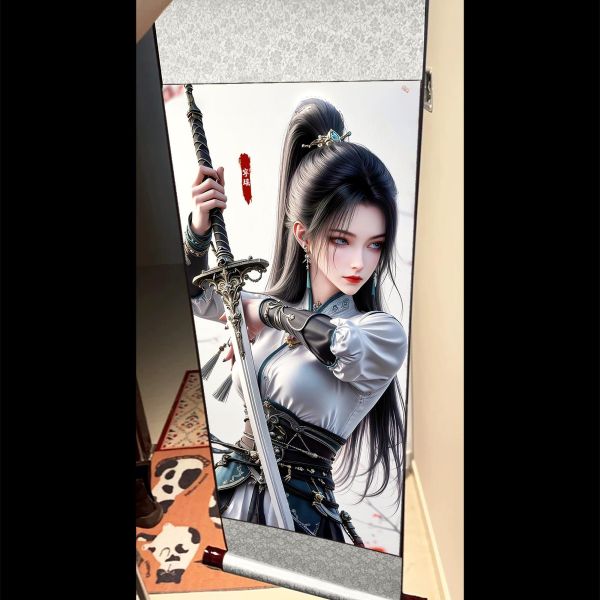 【海外代購】阿喵畫社 寧瑤 執劍版 國風捲軸錦緞高清精裱畫 
