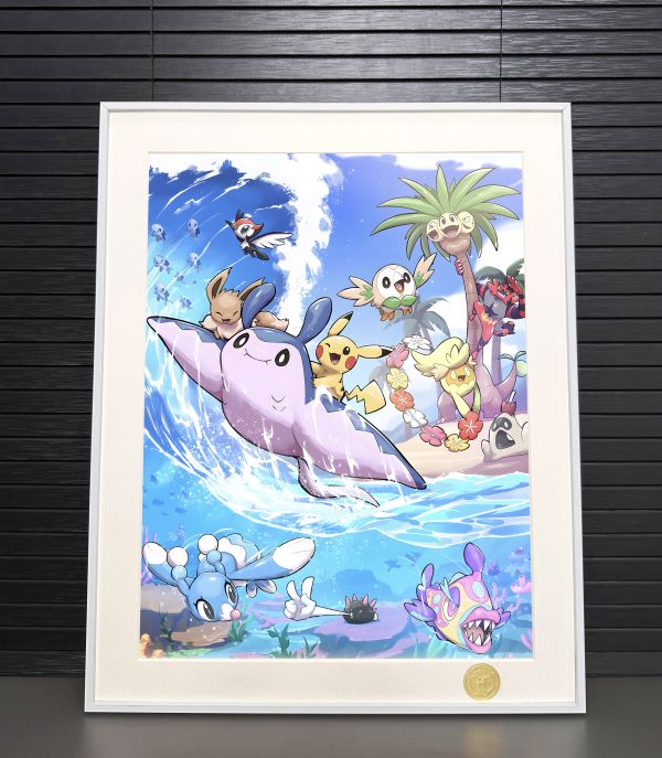 【海外代購】H2 《夏日阿羅拉》寶可夢皮卡丘伊布熾焰咆哮虎木木梟花漾海獅椰蛋樹裝飾畫 