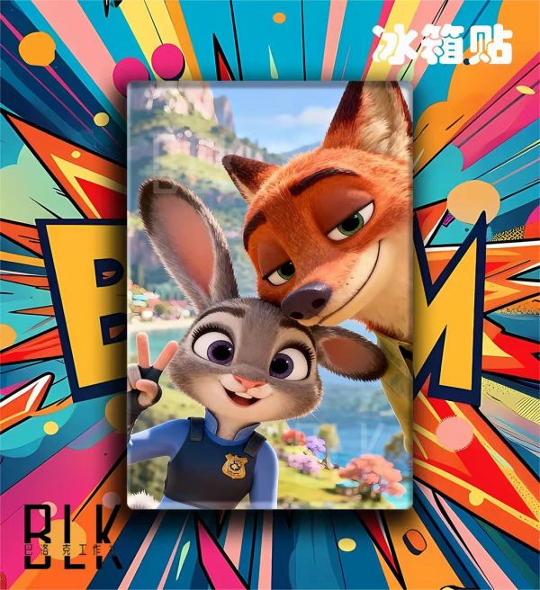 【海外代購】巴洛克 《尼克與兔子警官》瘋狂動物城Zootopia2朱迪狐尼克閃電動漫裝飾畫冰箱貼 