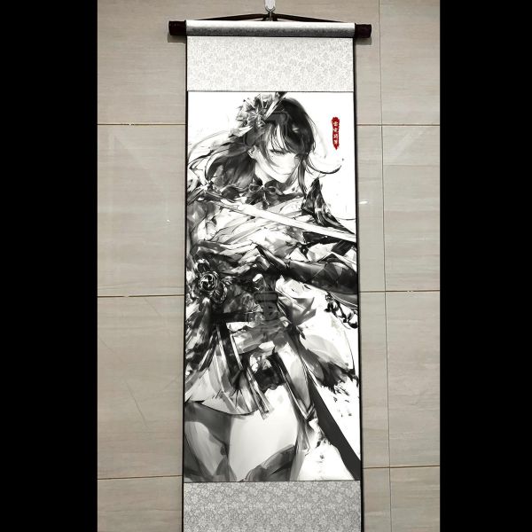 【海外代購】阿喵畫社 墨染 雷電將軍 國風捲軸錦緞高清精裱畫 