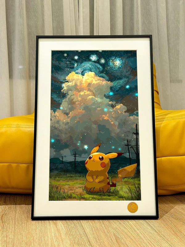 【海外代購】星空 《夜空皮卡丘》Pikachu耿鬼神奇寶貝小智伊布寶可夢裝飾畫 