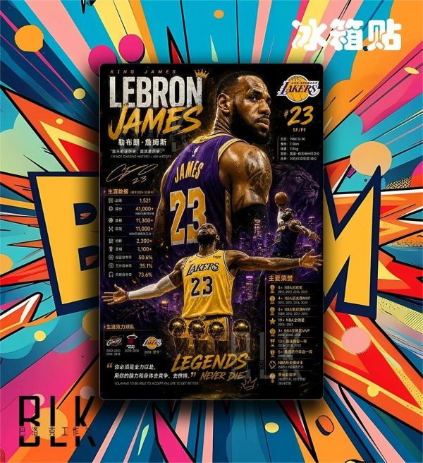 【海外代購】巴洛克 《數據詹姆斯》LBJ小皇帝NBA裝飾畫冰箱貼 