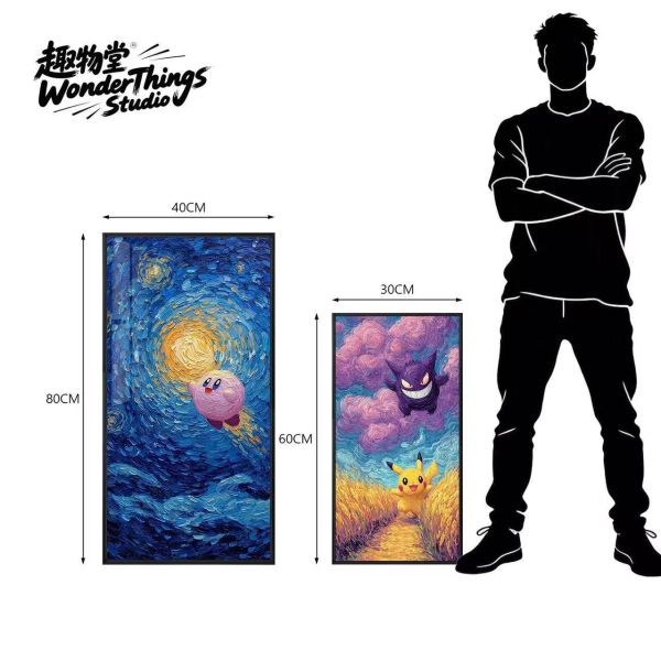 【海外代購】趣物堂 《梵谷寶可夢油畫》梵谷文森寶可夢Pokémon皮卡丘耿鬼星之卡比卡比獸肌理油畫復古北歐簡約藝術風格裝飾畫 
