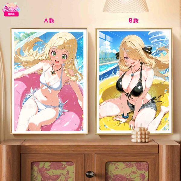 【海外代購】阿喵畫社 寶可夢夏日時光莉莉艾與竹蘭 8k雙聯組合高清裝飾畫 午睡毛毯 書桌掛毯 冰箱貼 
