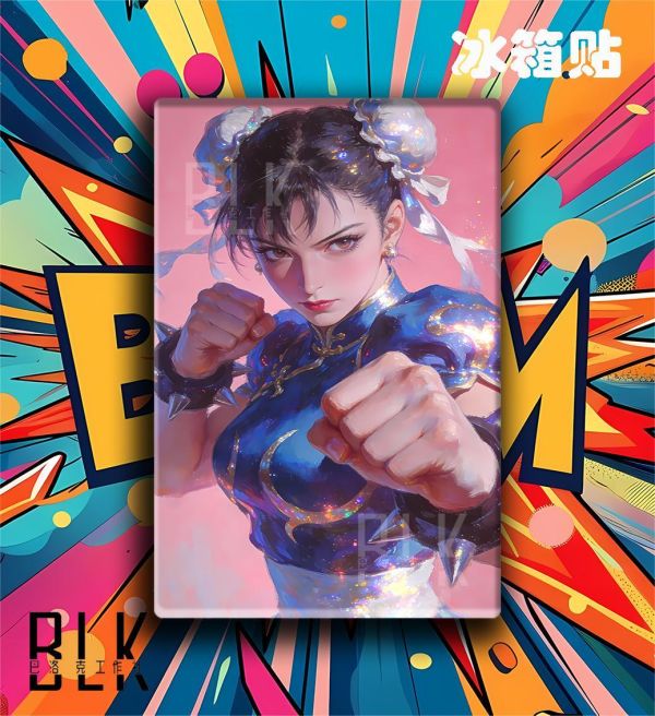 【海外代購】巴洛克 《粉紅春麗》街頭霸王Chun-Li遊戲卡普空動漫裝飾畫冰箱貼 