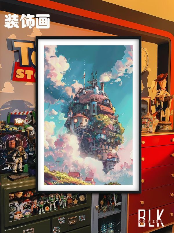 【海外代購】巴洛克 《飛行移動城堡》蘇菲哈爾的移動城堡卡西法宮崎駿動畫電影裝飾畫冰箱貼 