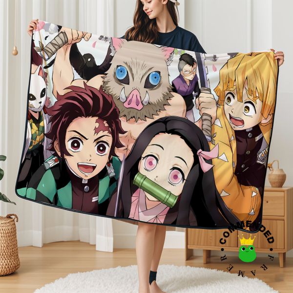 【海外代購】皇呱 《鬼殺小組》鬼滅之刃主角鬼殺隊炭治郎祢豆子我妻善逸嘴平伊之助週邊裝飾畫 午睡毯 地毯 