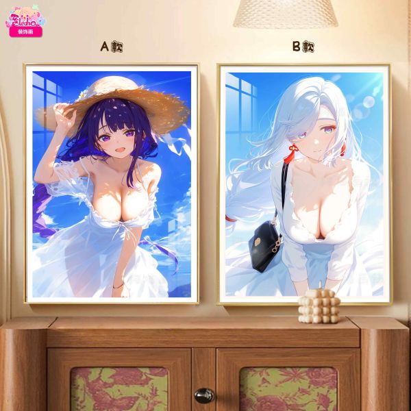 【海外代購】阿喵畫社 海風吹吹 雷電與申鶴 8k雙聯組合高清裝飾畫 