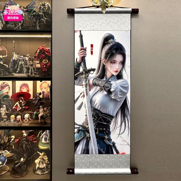 【海外代購】阿喵畫社 寧瑤 執劍版 國風捲軸錦緞高清精裱畫 