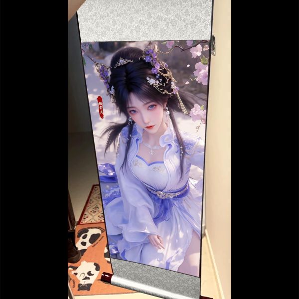 【海外代購】阿喵畫社 國風 姬紫月 捲軸錦緞高清精裱畫 