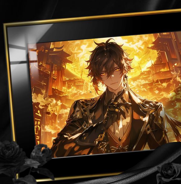 【海外代購】阿喵畫社 原神 煌煌之威 鍾離 展館級8k超清精裱畫 