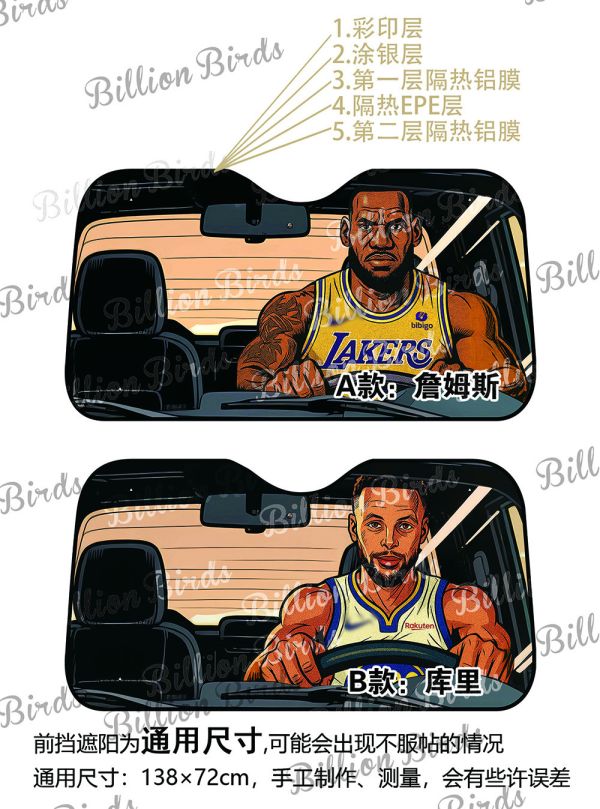【海外代購】千鳥社 《汽車前擋遮陽—詹姆斯與柯瑞》 二次元汽車遮陽防曬前擋詹姆斯庫裡NBA湖人隊勇士隊 