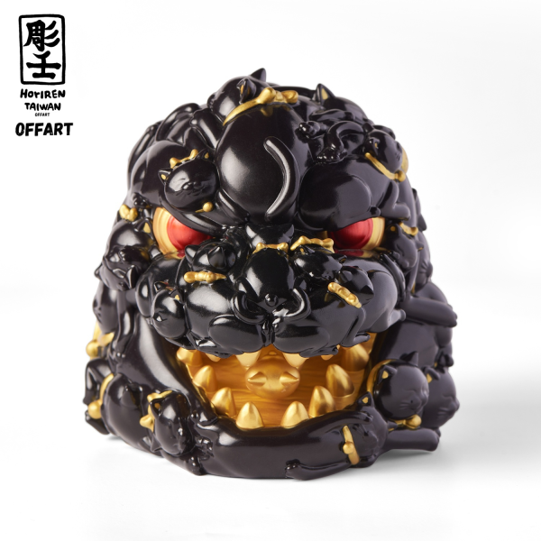 【預定】OFFART 彫壬 12cm 百貓紅蓮 Mini 迷你招財頭雕 墨金版 