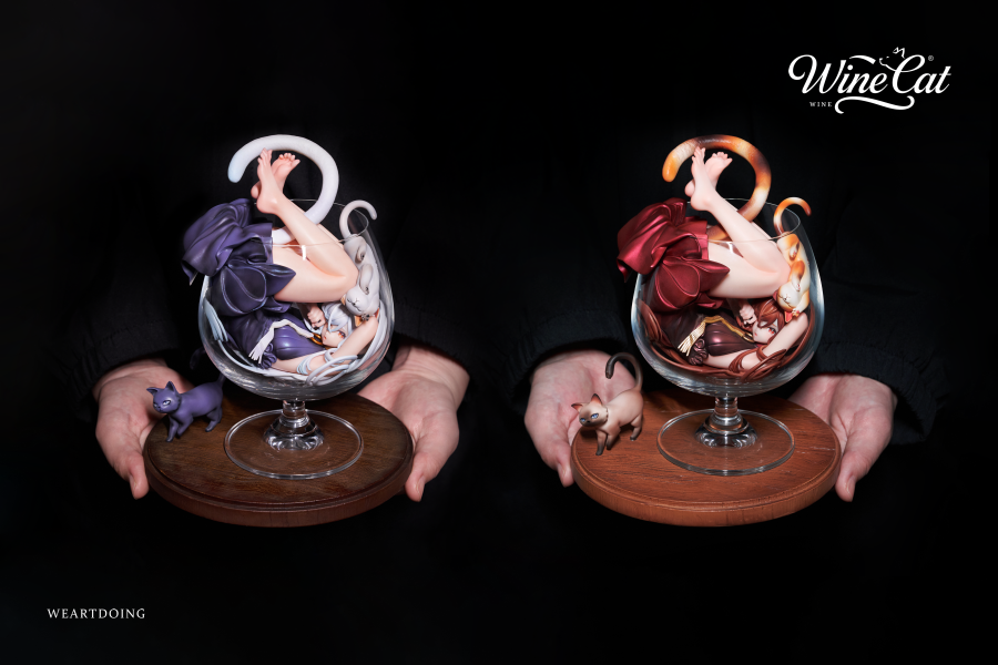 【預定】WeArtDoing WAD 杯中猫女-银月 & 绯夜 Wine Cat-Blue & Red 