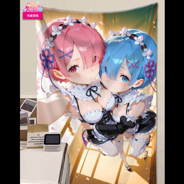 【海外代購】阿喵畫社 迎辰 蕾姆拉姆 8k超大高清裝飾畫 午睡毛毯 書桌掛毯 床頭地墊 入戶地墊 