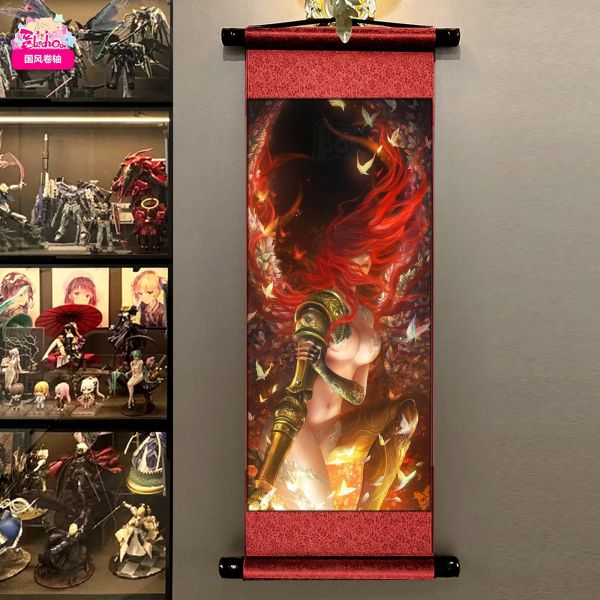 【海外代購】阿喵畫社 女武神瑪蓮妮亞 國風捲軸錦緞高清精裱畫 