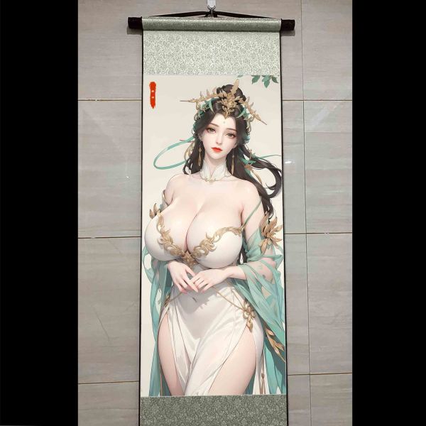 【海外代購】阿喵畫社 柳神 國風捲軸錦緞高清精裱畫 