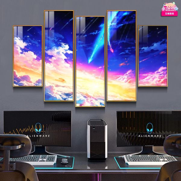 【海外代購】阿喵畫社 你的名字彗星墜落 新品12K超清異形套組裝飾畫 發光滑鼠墊 