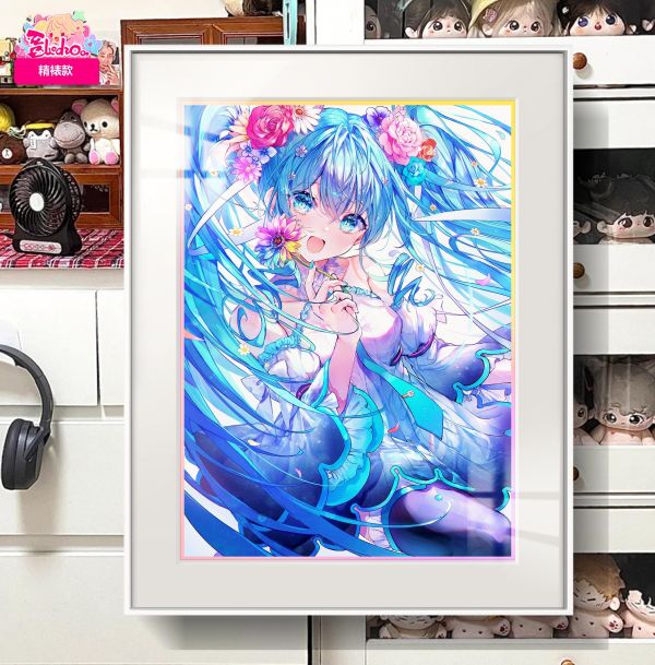 【海外代購】阿喵畫社 七彩小雛菊 臻彩款初音未來 展館級12k收藏超清精裱畫 床頭地墊 