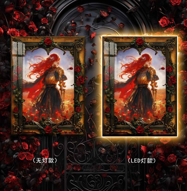 【海外代購】阿喵畫社 破敗薔薇 女武神 超大常亮氛圍裝飾燈帶畫 