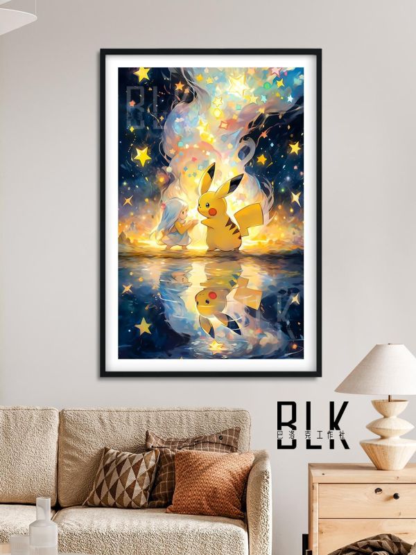 【海外代購】巴洛克 《星星皮卡丘》神奇寶貝皮卡丘寶可夢神奇寶貝小智動漫裝飾畫冰箱貼 