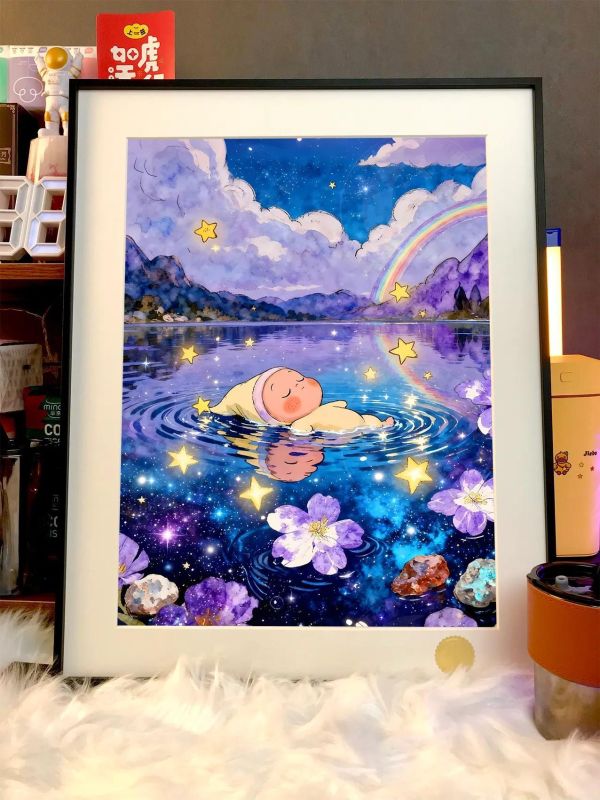 【海外代購】星空《彩虹星星人》茉莉泡泡瑪特潮流藝術版畫裝飾畫 