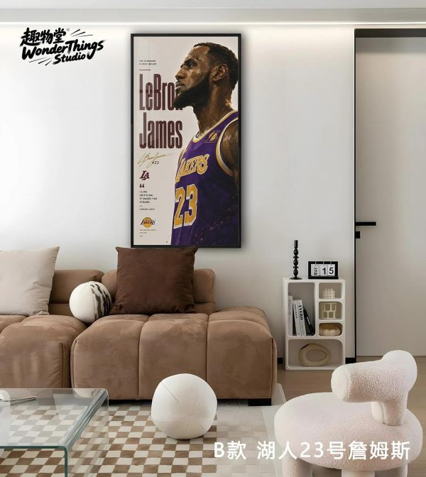 【海外代購】趣物堂《NBA球星畫報》科比詹姆斯庫裏晶瓷畫背景牆裝飾畫 