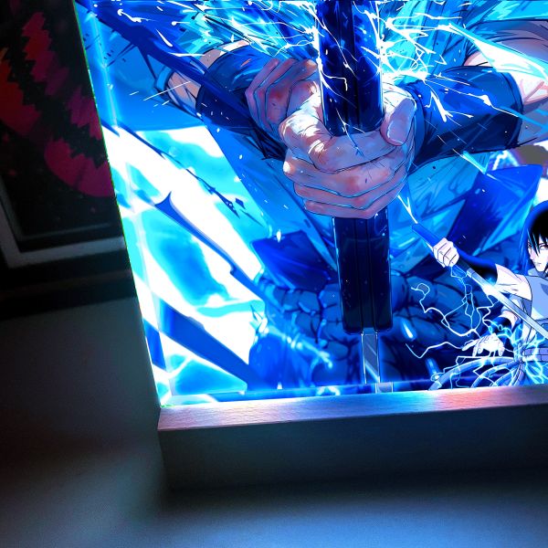 【海外代購】阿喵畫社 佐助 千鳥 23cm大號特效發光手辦架展示磚