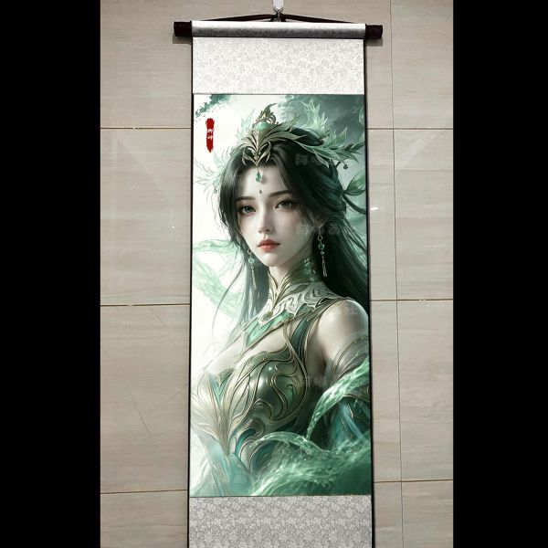 【海外代購】阿喵畫社 柳神半身像 國風捲軸錦緞高清精裱畫 