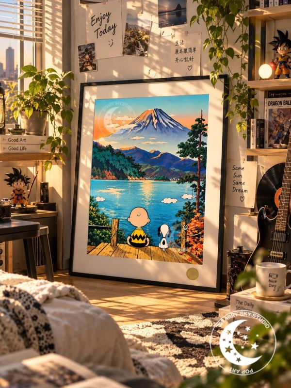 【海外代購】星空 《富士山史努比》Snoopy花生漫畫史奴比潮流藝術版畫裝飾畫 