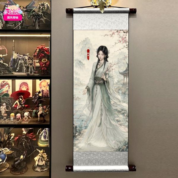 【海外代購】阿喵畫社 國色天香 梅凝墨彩環辛如音 國風捲軸錦緞高清精裱畫 