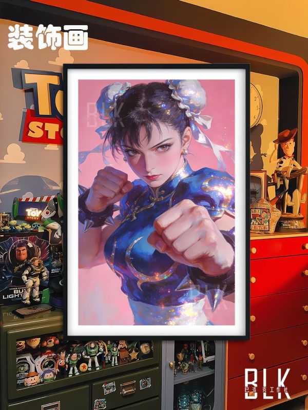 【海外代購】巴洛克 《粉紅春麗》街頭霸王Chun-Li遊戲卡普空動漫裝飾畫冰箱貼 