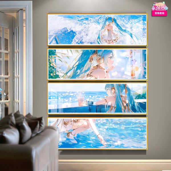 【海外代購】阿喵畫社 風之海 閒暇餘光初音未來-四幅套組 新品12K超清異形套組裝飾畫 滑鼠墊 