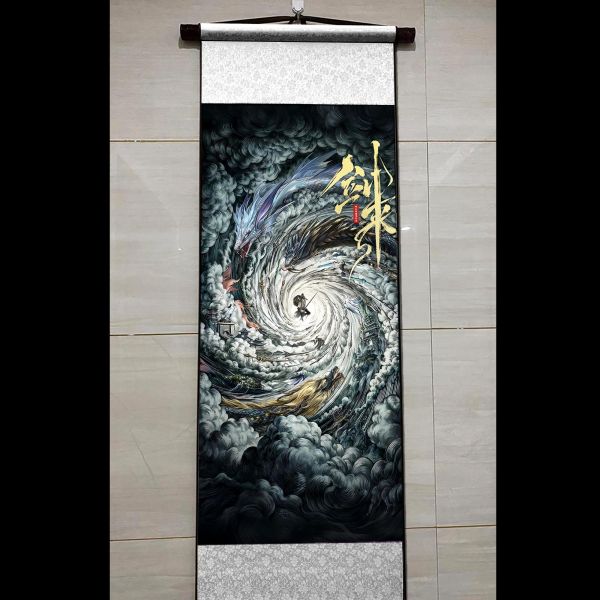 【海外代購】阿喵畫社 劍來 國風捲軸錦緞高清精裱畫 