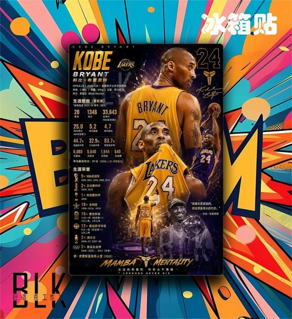 【海外代購】巴洛克 《數據科比》NBA洛杉磯湖人隊裝飾畫冰箱貼 