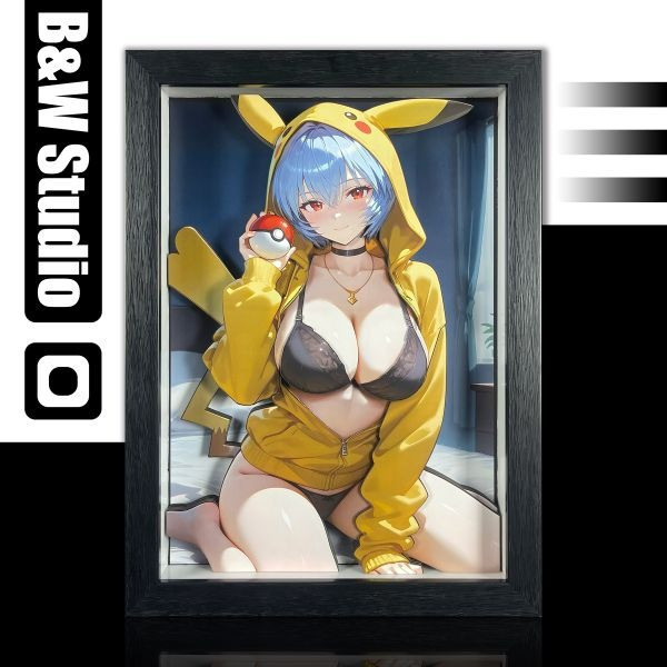 【海外代購】黑白畫映 B&W Studio Pikachu Girls 系列第八彈 綾波麗 立體裝飾畫 