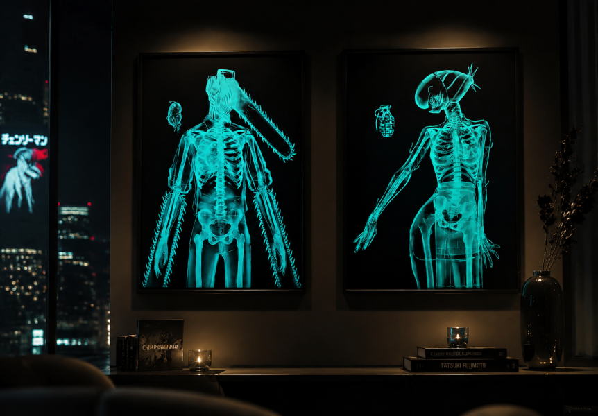 【海外代購】千鳥社 《電次X光》 電次X光夜光畫鏈鋸人蕾塞週邊潮玩裝飾畫二次元小眾氛圍感掛畫 