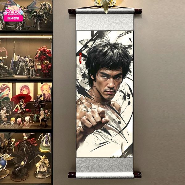 【海外代購】阿喵畫社 墨染 李小龍 國風捲軸錦緞高清精裱畫】 